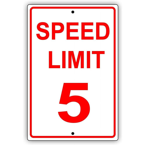 Placa de limite de velocidade de 5 MPH em alumínio, 8x12 polegadas.