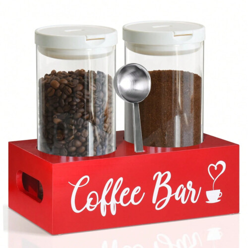 Bambus-Kaffeestation-Organizer mit 2 x 48-oz-Glasbehältern