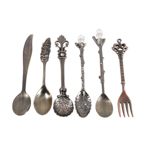 Set di mini utensili in ottone anticato stile reale, 6 pezzi