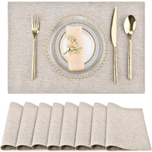 Juego de 8 manteles individuales de tela – Beige Gris, 45 x 30 cm