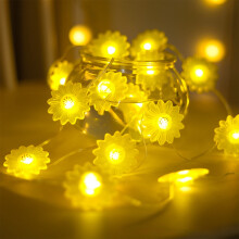 Cordão de luzes LED em formato de girassol, 3 metros (9,84 pés), 30 LEDs brancos quentes.