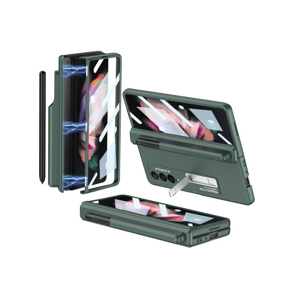 Gkk Magnetic Folding Full Coverage Phone Case With Pen Slot Compatible Gift Samsung Galaxy Z Fold3 5G (Green): Green 4984195314028