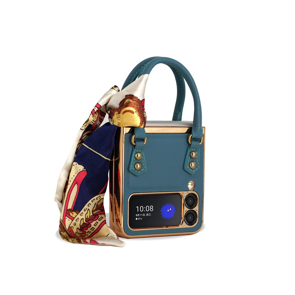 Gkk Elegant Series Handbag Design Phone Case Compatible Gift Samsung Galaxy Z Flip3 5G (Green): Green 341875392747