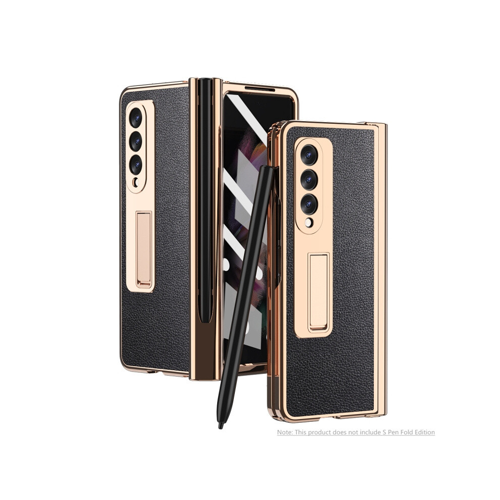 Compatible Gift With Samsung Galaxy Z Fold3, Pebbled Texture, Integrated Electroplated Hinge Phone Case With Pen Slot (Black).:For Samsung Galaxy Z F Black 8235414201145