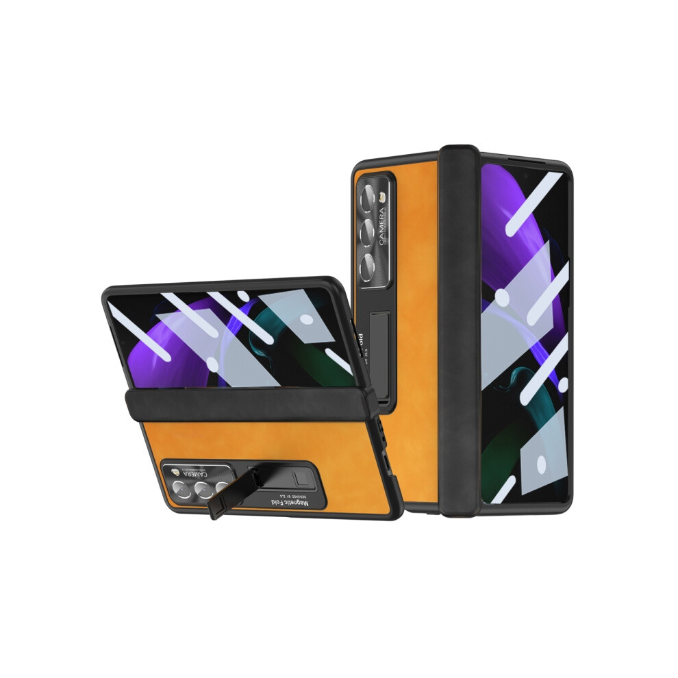 Nappa Texture Full Coverage Phone Case Compatible Gift Samsung Galaxy Z Fold2 5G (Yellow):For Samsung Galaxy Z Fold2 5G Yellow 4106343414354