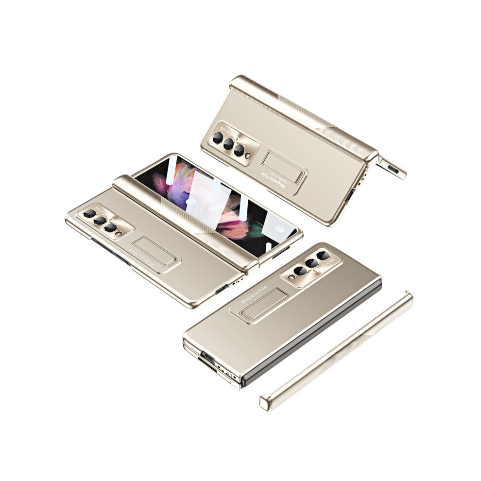 Compatible Gift Samsung Galaxy Z Fold4 Premium Series Electroplated Corrugated Hinge Folding Phone Case (Champagne ):For Samsung Galaxy Z Fold4 Gold 8235414201213