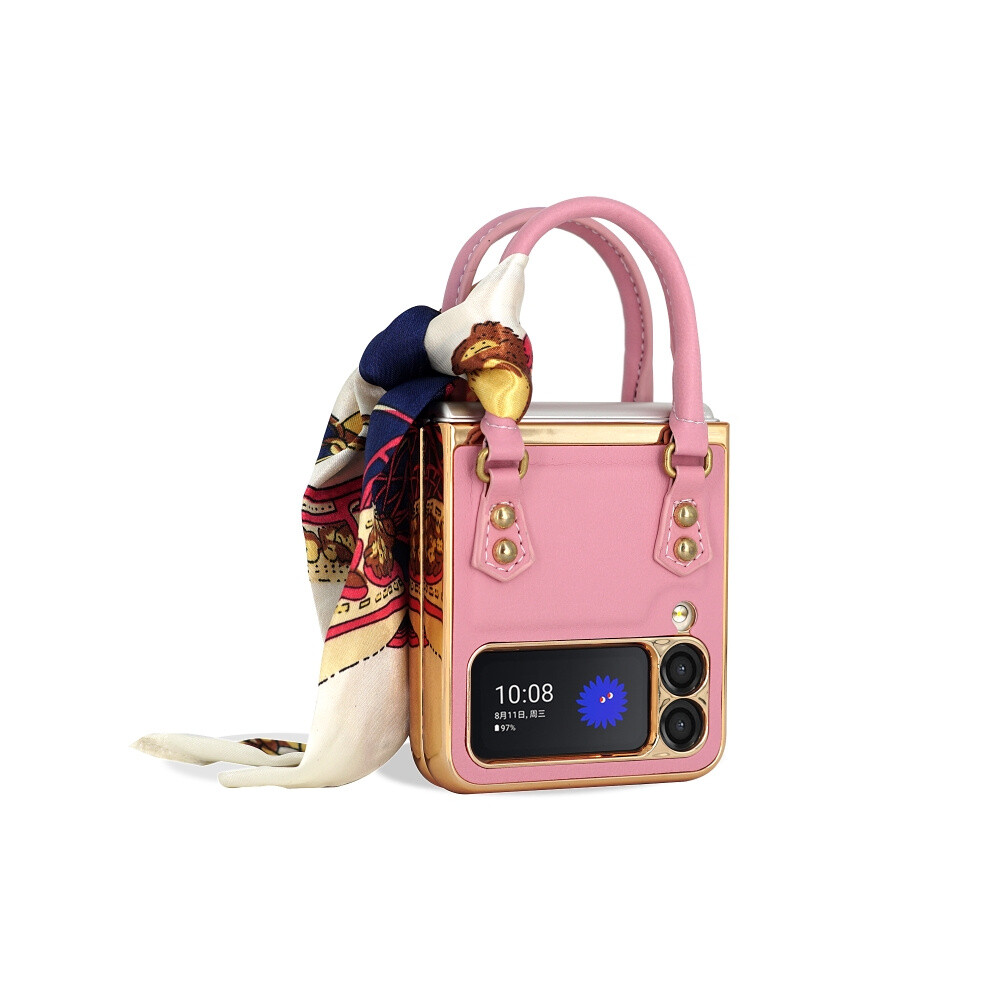 Compatible Gift Samsung Galaxy Z Flip3 5G Gkk Handbag Design Leather + Pc Phone Case(Pink): Pink 341875392730