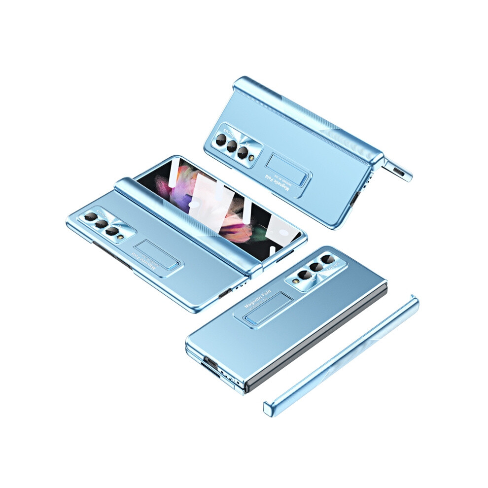 Compatible Gift Samsung Galaxy Z Fold4 Premium Series Electroplated Corrugated Hinge Folding Phone Case (Blue):For Samsung Galaxy Z Fold4 Blue 8235414201220