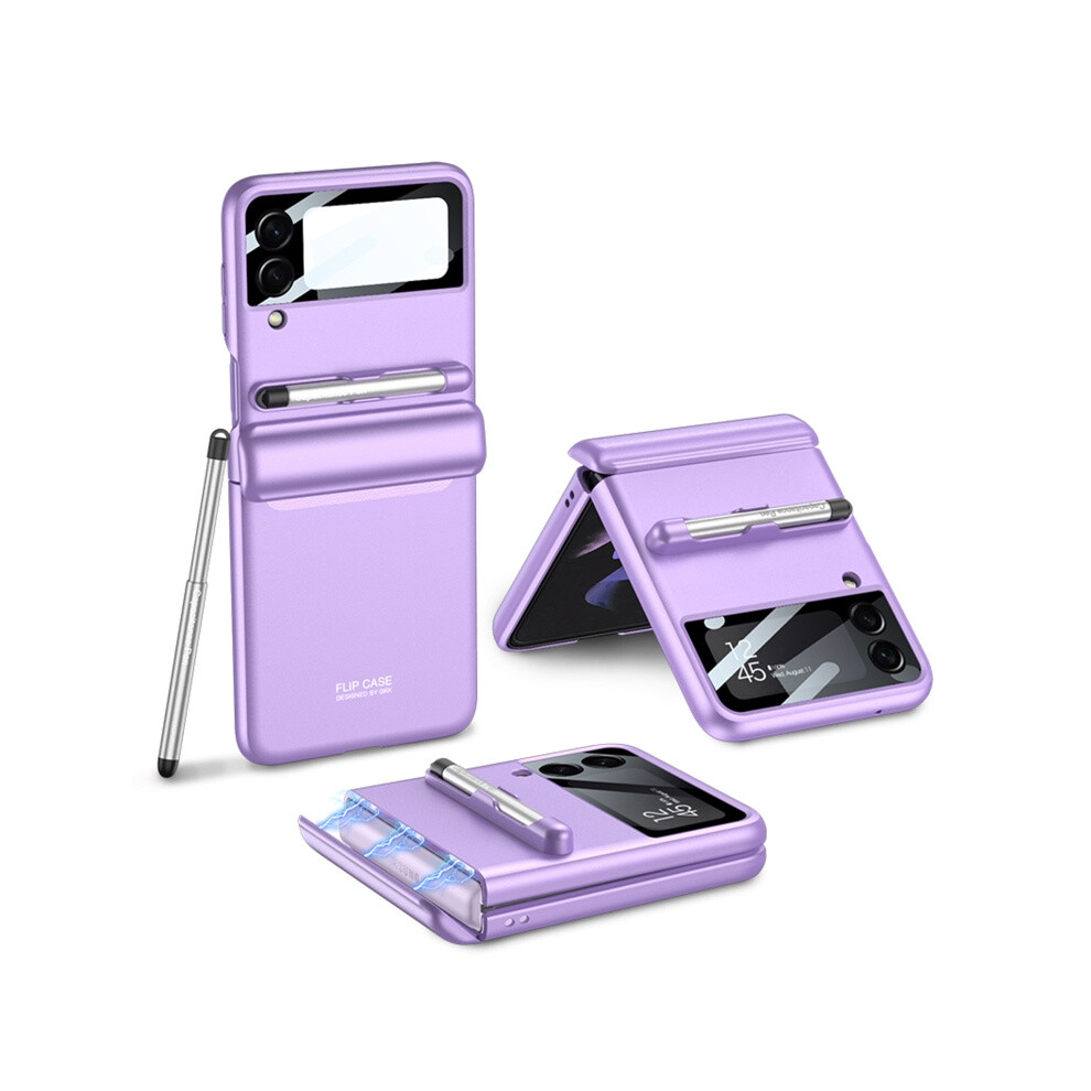 Gkk Magnetic Folding Full Coverage Case With Pen (Purple) Compatible Gift Samsung Galaxy Z Flip4:for Samsung Galaxy Z Flip4 Purple 8273334366711