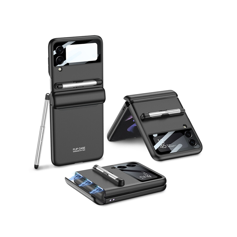 Gkk Magnetic Folding Full Coverage Case With Pen Compatible Gift Samsung Galaxy Z Flip4 (Black):For Samsung Galaxy Z Flip4 Black 8273334366698