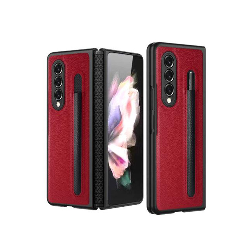 Litchi-Textu Hinge Folding Phone Case Compatible Gift Samsung Galaxy Z Fold4 (Red): Red 3053159225883