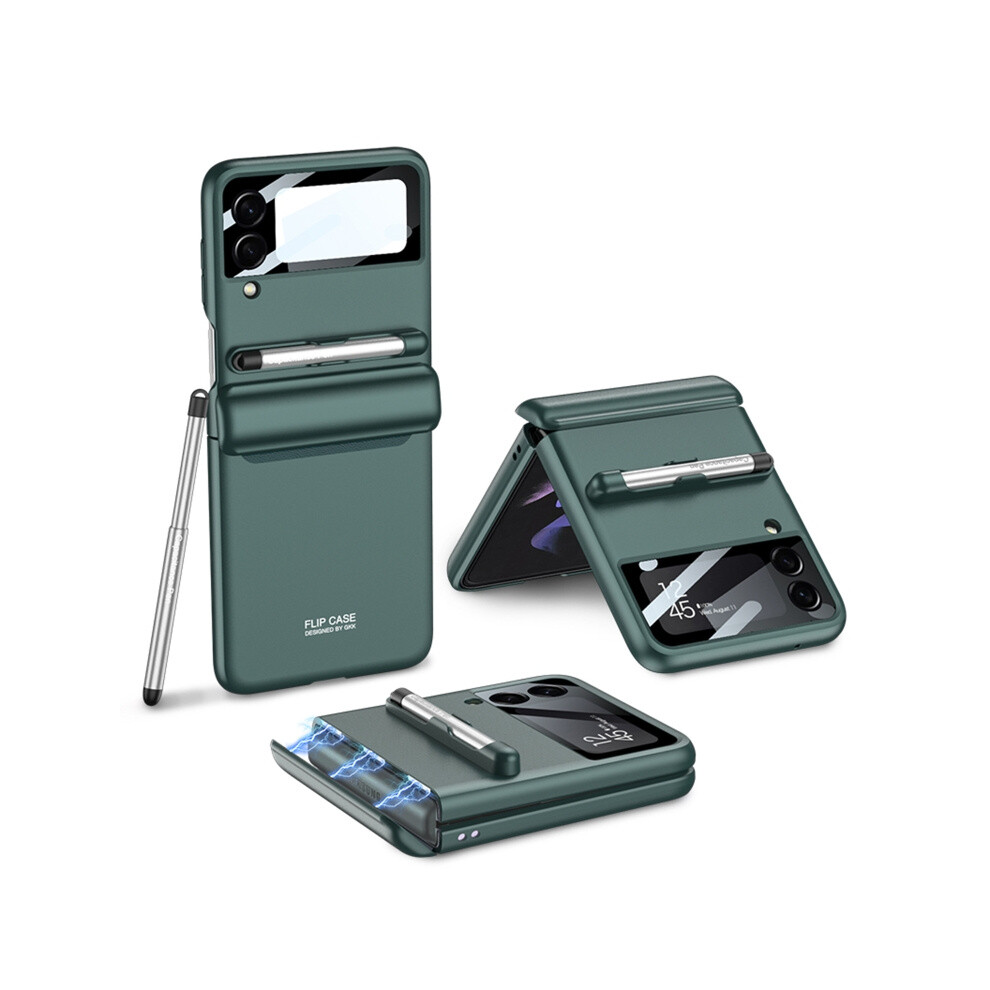 Compatible Gift With Samsung Galaxy Z Flip4 Gkk Magnetic Folding Full-Coverage Case With Pen (Compatible Giftest ):For Samsung Galaxy Z Flip4 Green 8273334366704