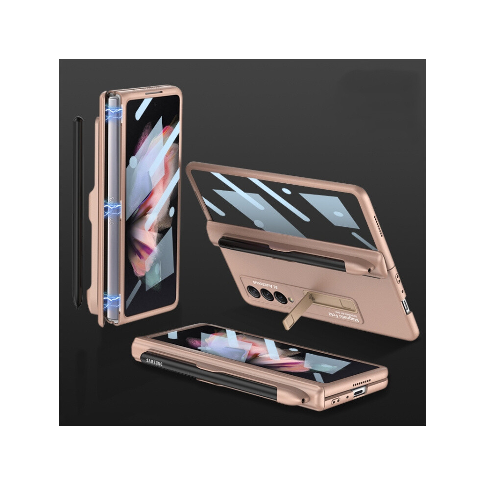 Gkk Integrated Case And Screen Protector Compatible Gift Samsung Galaxy Z Fold3 5G, Magnetic Folding Full Coverage Case With Pen Slot (Mystic ) Bronze 3053159226118