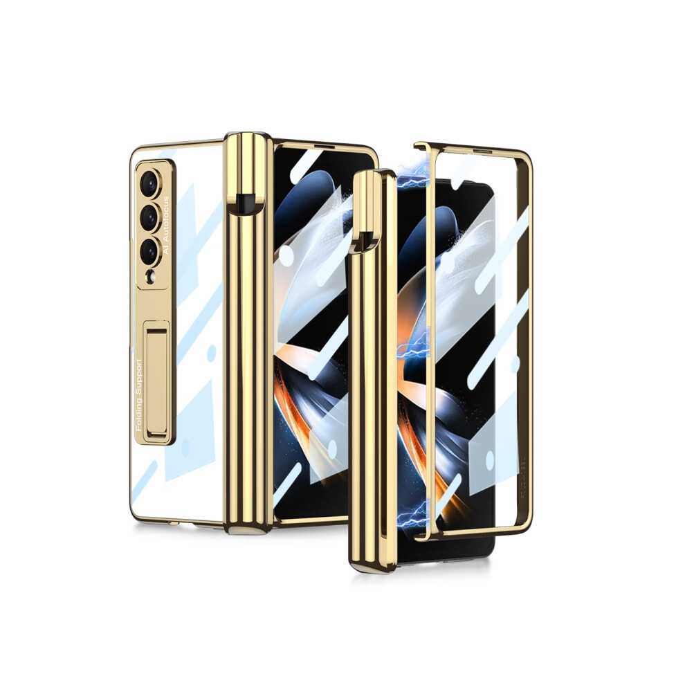 Gkk Magnetic Folding Hinge Phantom Phone Case Compatible Gift Samsung Galaxy Z Fold4 With Pen Slot ():En Gold/Golden 8235414201404