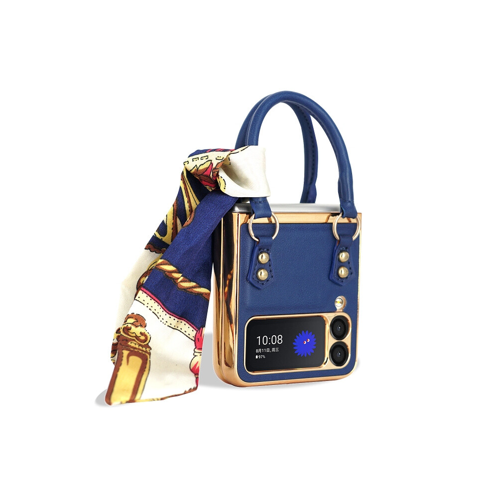 Gkk Elegant Series Handbag Design Phone Case Compatible Gift Samsung Galaxy Z Flip3 5G (Blue): Blue 341875392785