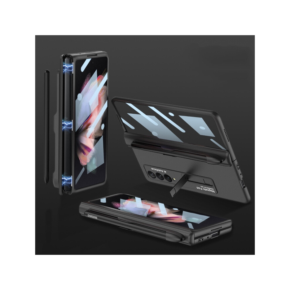 Compatible Gift Samsung Galaxy Z Fold3 5G Gkk Integrated Magnetic Full Coverage Phone Flip Case With Pen Slot(Black): Black 3053159226088