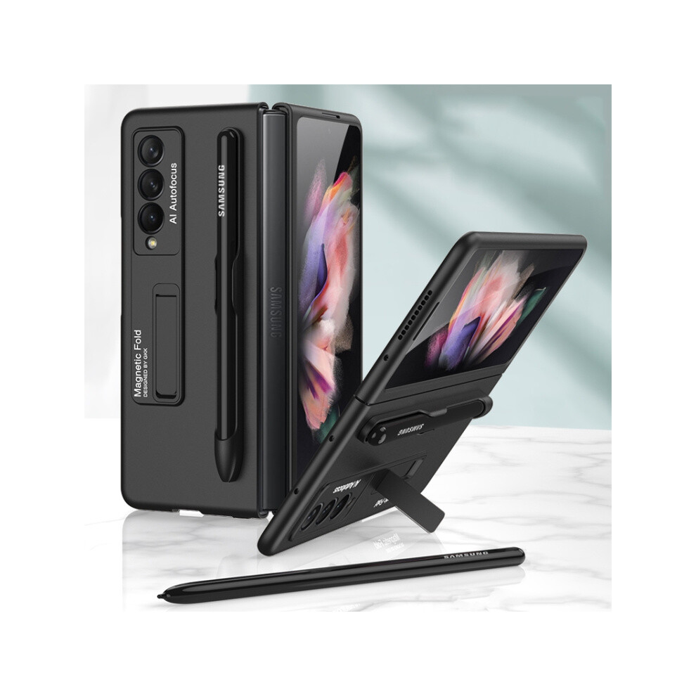 Gkk Ultra-Thin Full Coverage Case With Stand & Pen Slot Compatible Gift Samsung Galaxy Z Fold3 5G (Cool ): Black 4984195314233