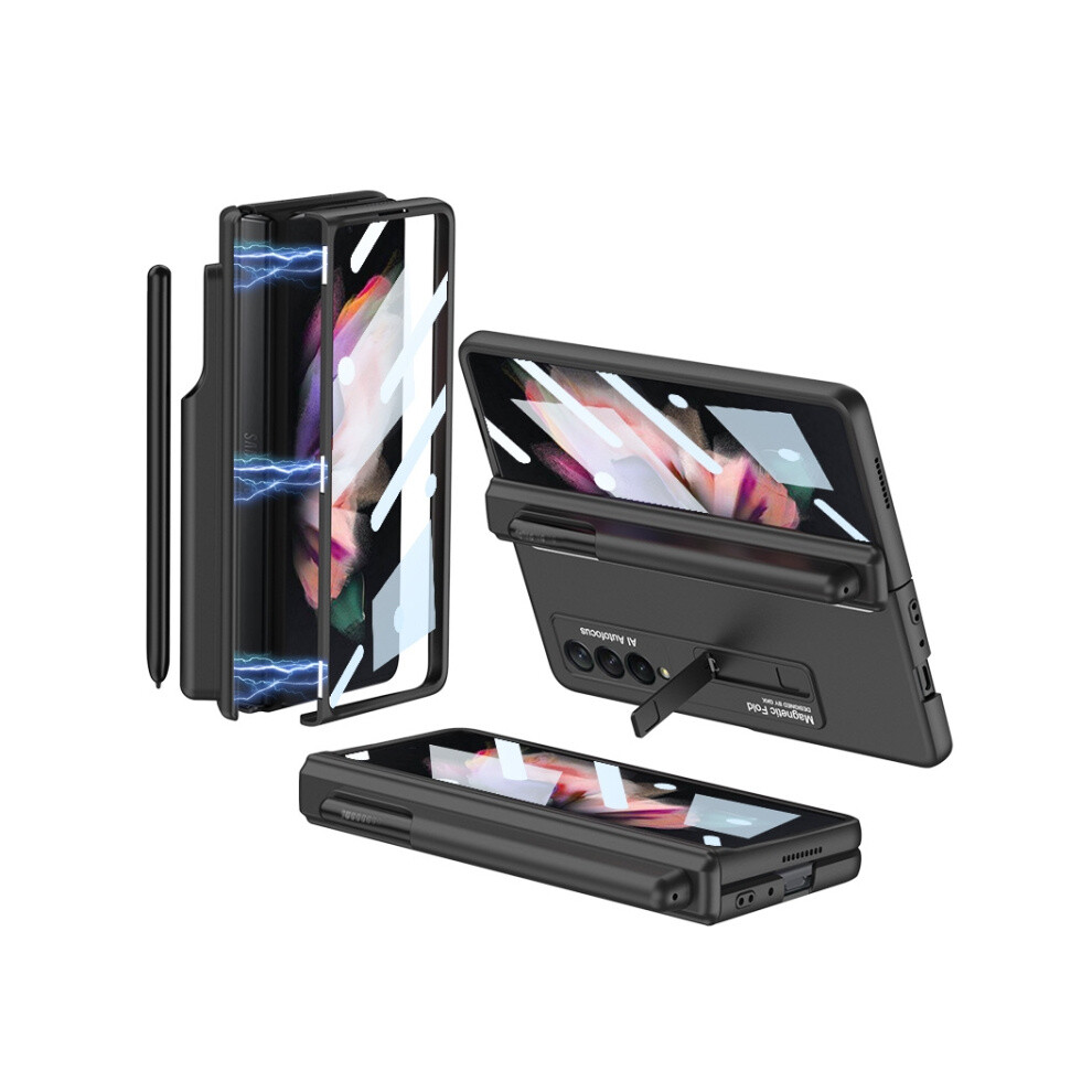 Gkk Magnetic Folding Full Coverage Phone Case With Pen Slot Compatible Gift Samsung Galaxy Z Fold3 5G (Black): Black 4984195314042