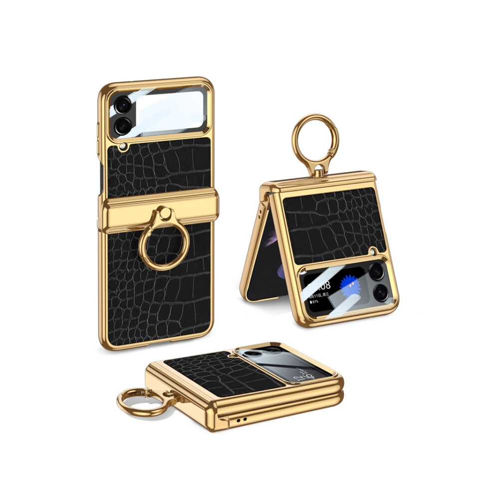 Gkk Integrated Case Compatible Gift Samsung Galaxy Z Flip4, Magnetic Folding Hinge, Electroplated Vegan Leather (Alligator ):For Samsung Galaxy Black 3859058171821