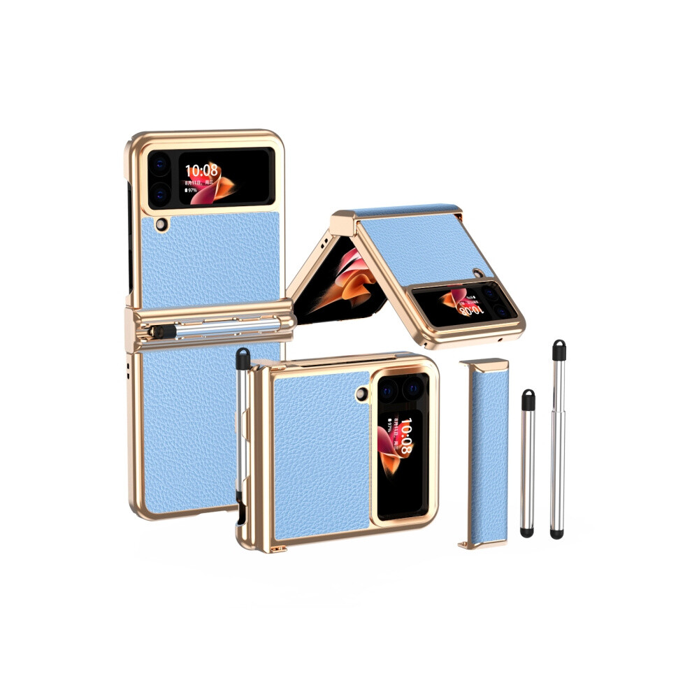 Pebble-Textured Dual-Hinge Electroplated Phone Case Compatible Gift Samsung Galaxy Z Flip4 With Stylus ( And Blue):For Samsung Galaxy Z Flip4 Gold 341875392983