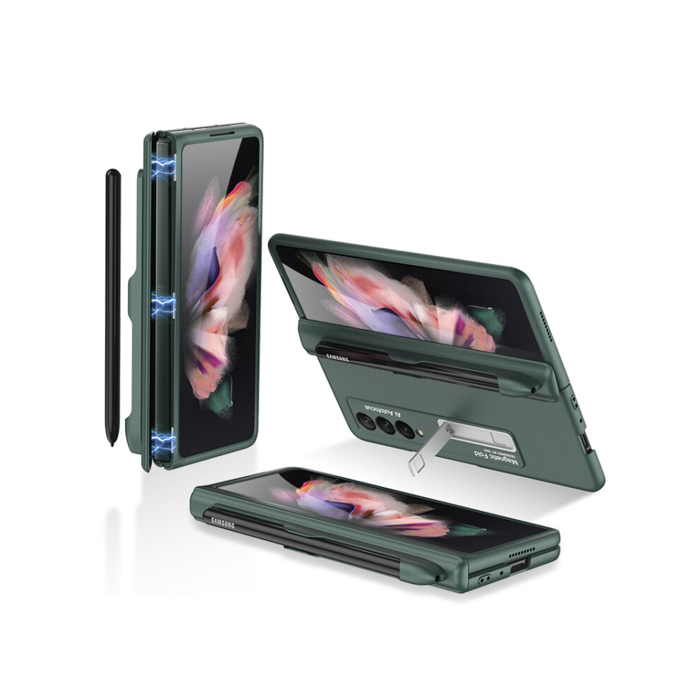 Gkk Magnetic Folding Full Coverage Case With Pen Slot Compatible Gift Samsung Galaxy Z Fold3 5G (Midnight ):Dark Green 3053159225944