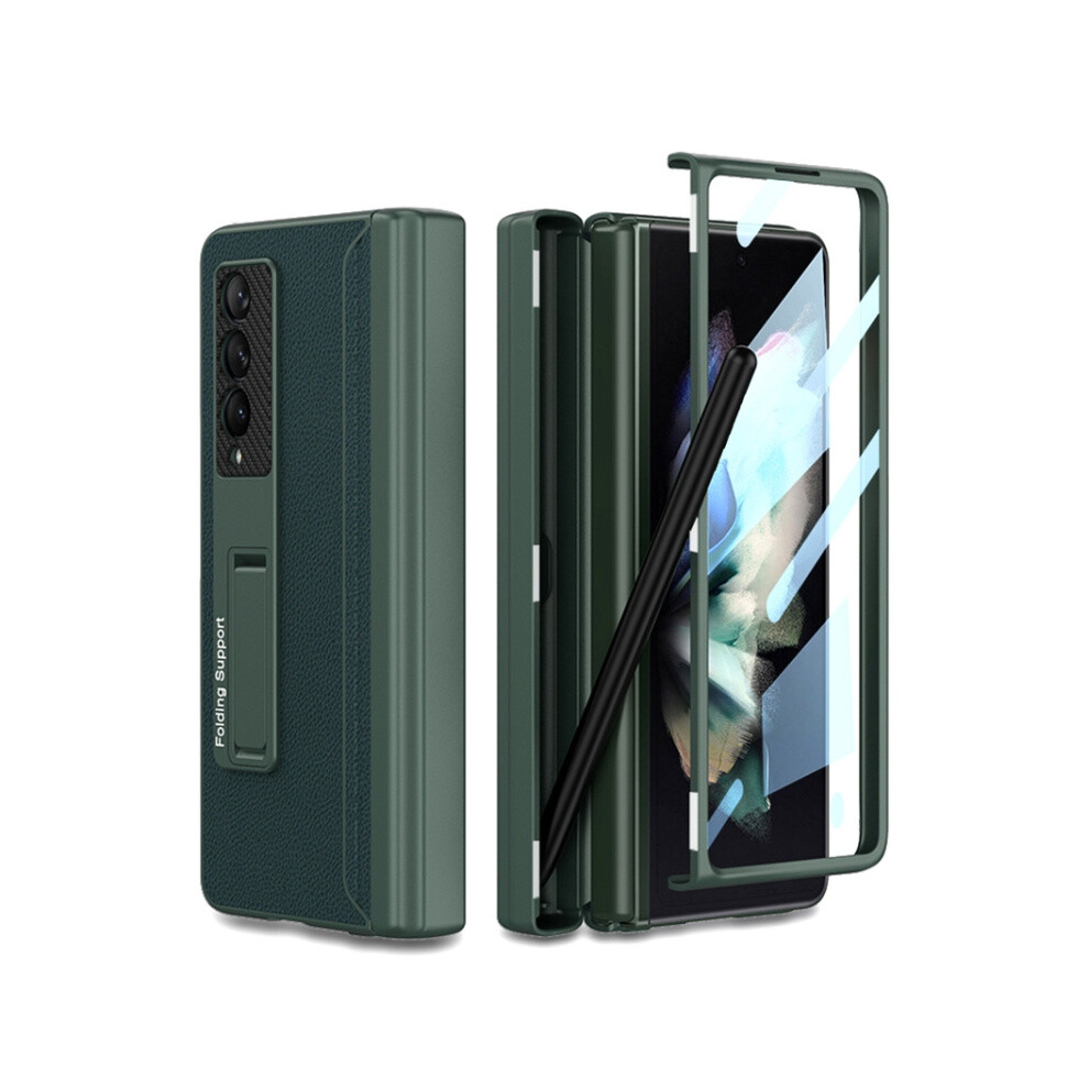 Gkk Magnetic Folding Vegan Leather Full-Coverage Case With Pen Holder Compatible Gift Samsung Galaxy Z Fold3 5G (Midnight ):Dark Night Green 3859058171586