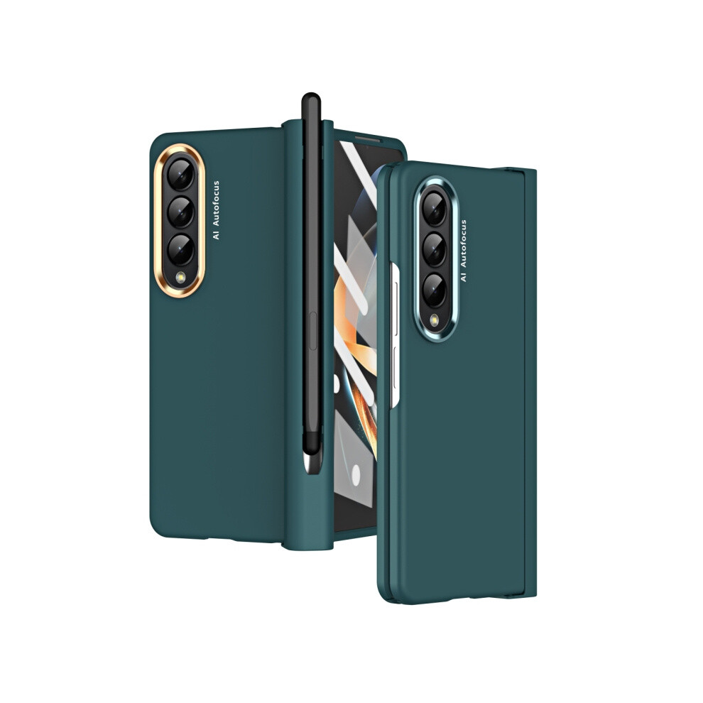 Compatible Gift Samsung Galaxy Z Fold4 Skin-Like Electroplated Two-Tone Contact Lens Hinge Full Coverage Phone Case With Pen Slot ( Mountain Gra Green 3859058171746