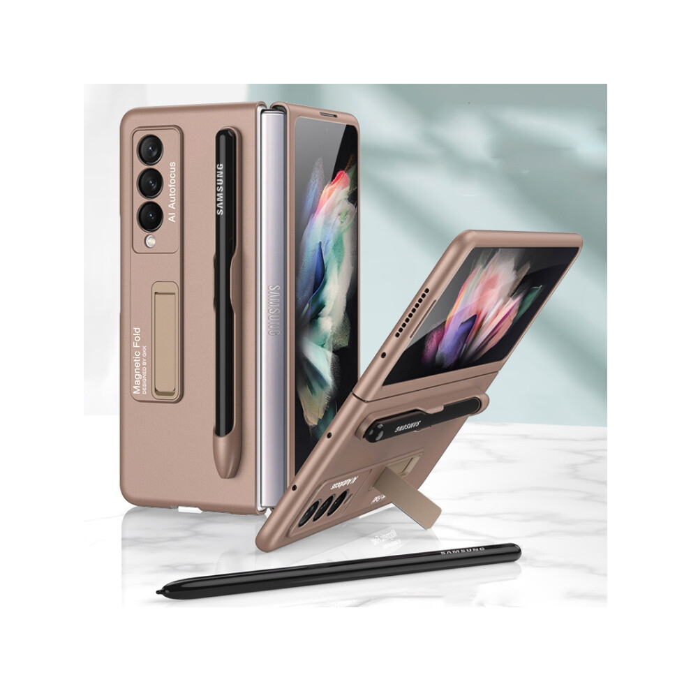 Gkk Ultra-Thin Full Coverage Case With Stand & Pen Slot Compatible Gift Samsung Galaxy Z Fold3 5G (Mystic ): Bronze/Golden 4984195314240