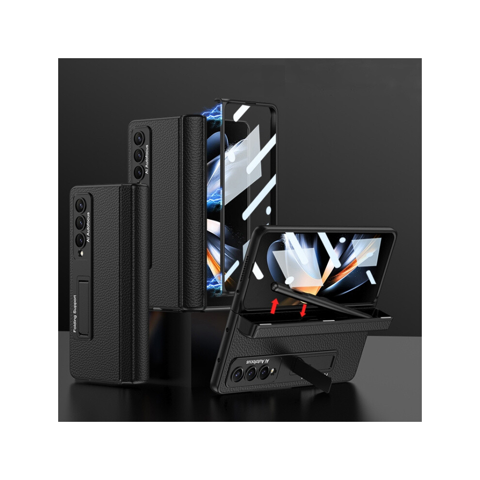 Compatible Gift Samsung Galaxy Z Fold4 Gkk Integrated Fold Hinge Leather Phone Case With Holder(Black):For Samsung Galaxy Z Fold4 Black 3053159225975