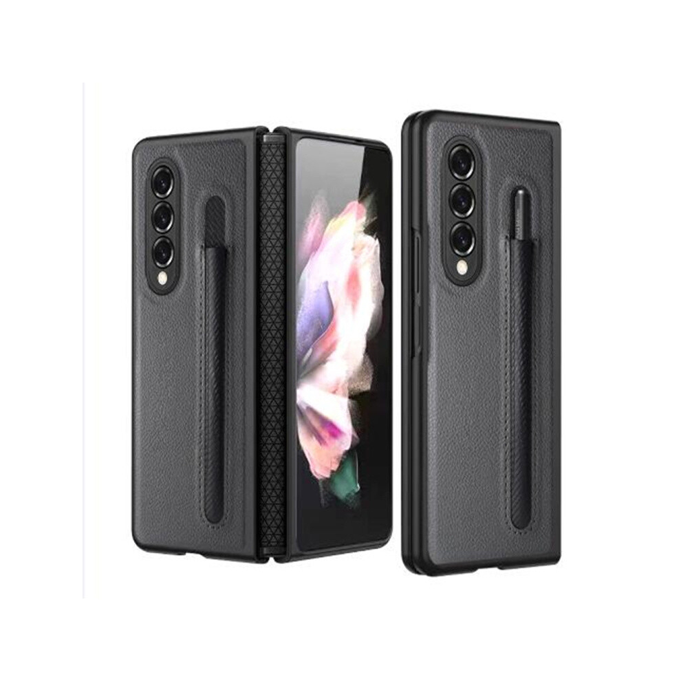 Litchi-Textured Hinge Folding Phone Case Compatible Gift Samsung Galaxy Z Fold4 (Grey): Grey 3053159225869