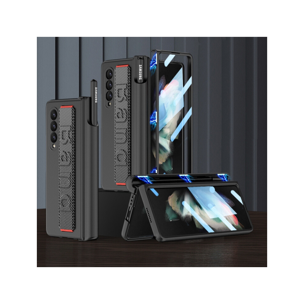 Compatible Gift Samsung Galaxy Z Fold3 5G Gkk Magnetic Fold Hinge Shockproof Phone Case With Wrist Strap(Carbon Fiber):Carbon Fibre 3053159226217