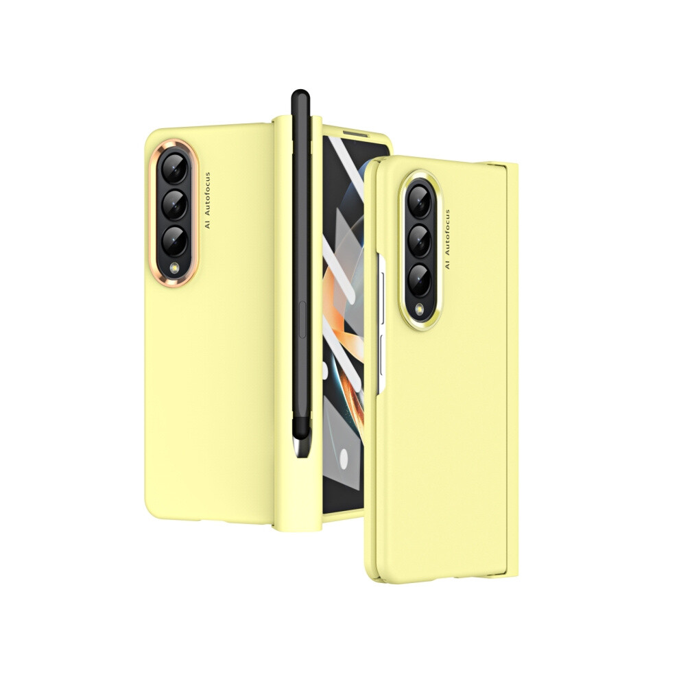 Compatible Gift Samsung Galaxy Z Fold4 Skin-Like Electroplated Two-Tone Contact Lens Hinge Full Coverage Phone Case With Pen Slot (Yellow): Yellow 3859058171722