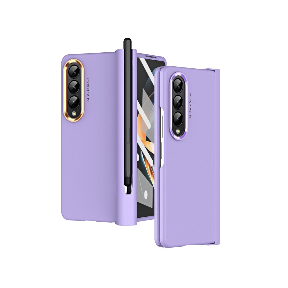 Compatible Gift Samsung Galaxy Z Fold4 Skin-Like Electroplated Two-Tone Contact Lens Hinge Full Coverage Phone Case With Pen Slot (Purple):Purple; Purple 3859058171739