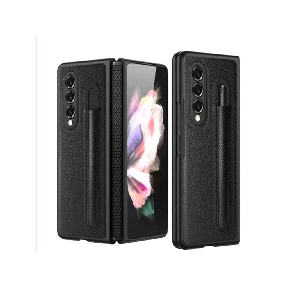 Compatible Gift Samsung Galaxy Z Fold4 Litchi Texture Hinge Protection Folding Phone Case(Black): Black 3053159225852