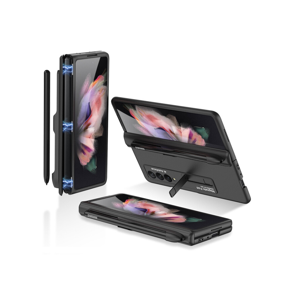 Gkk Magnetic Folding Full Coverage Case With Pen Slot Compatible Gift Samsung Galaxy Z Fold3 5G (Cool ): Black 3053159225968