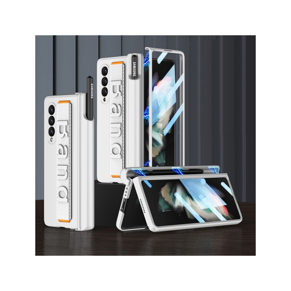 Gkk Magnetic Folding Hinge Shockproof Phone Case With Wrist Strap Compatible Gift Samsung Galaxy Z Fold3 5G (Silver):Silvery Silver 3053159226231