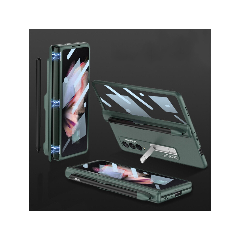 Gkk Integrated Case And Screen Protector Compatible Gift Samsung Galaxy Z Fold3 5G, Magnetic Folding Full Coverage Case With Pen Slot (Midnight Green 3053159226101