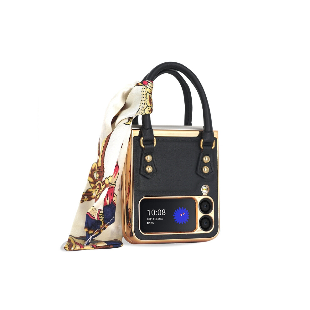 Gkk Elegant Series Handbag Design Phone Case Compatible Gift Samsung Galaxy Z Flip3 5G (Black): Black 341875392778