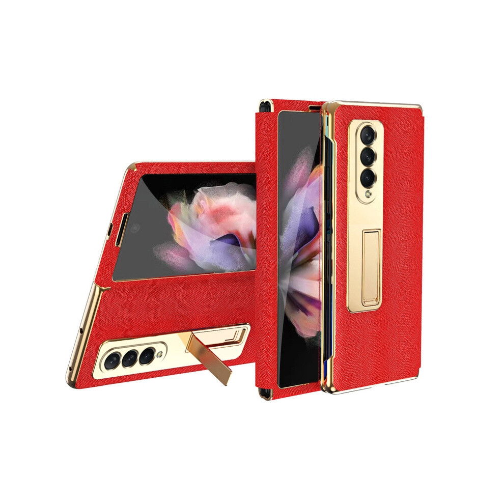 Cross-Patterned Integrated Electroplated Hinge Phone Case With Tempe Glass Screen Protector Compatible Gift Samsung Galaxy Z Fold4 (China ):For Red 3859058171500