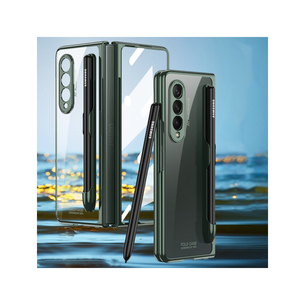 Gkk Integrated Case And Screen Protector Compatible Gift Samsung Galaxy Z Fold3 5G - Phantom Electroplated Phone Case With Pen Slot (Midnight ): Green 3053159226132
