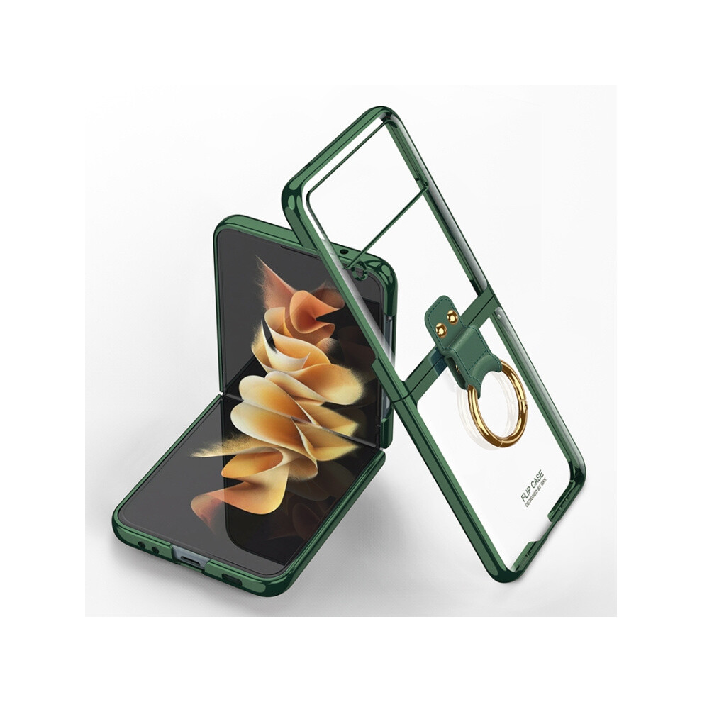 Compatible Gift Samsung Galaxy Z Flip3 5G Gkk Phantom Electroplating Phone Case With Ring(Dark ):Dark Green 7682067334071
