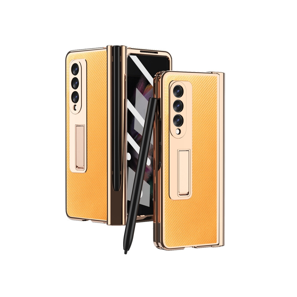 Electroplated Hinge Pen Slot Kevlar Textured Phone Case Compatible Gift Samsung Galaxy Z Fold3 5G (Yellow): Yellow 8303483114946