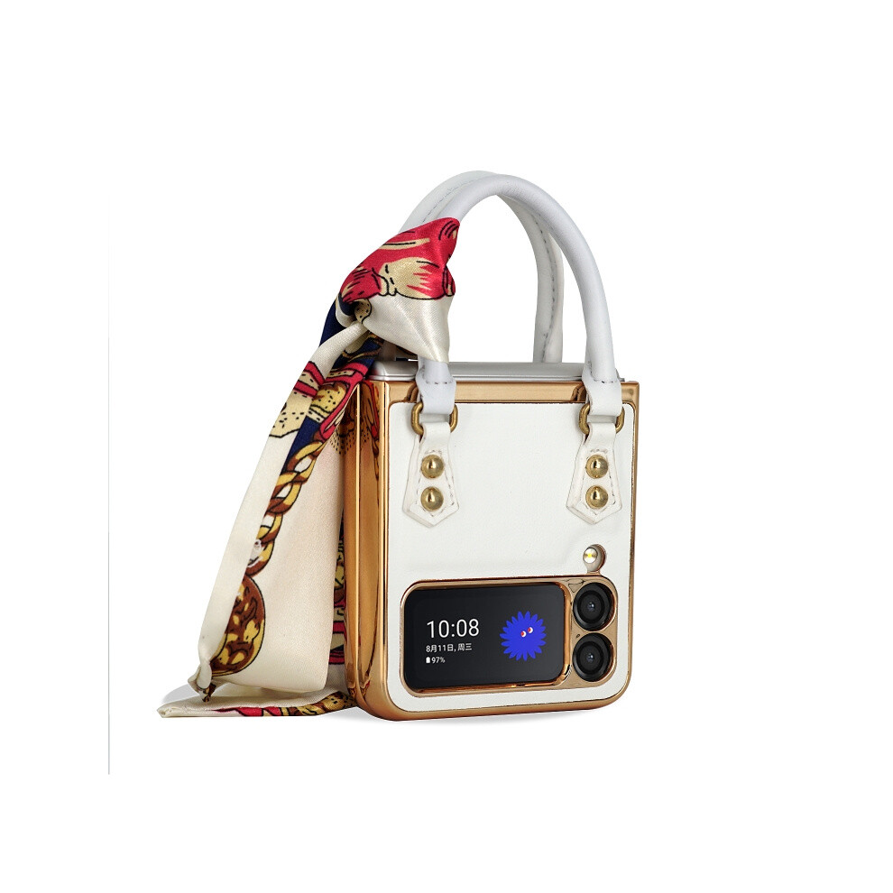 Gkk Elegant Series Handbag Design Phone Case Compatible Gift Samsung Galaxy Z Flip3 5G (White): White 341875392754