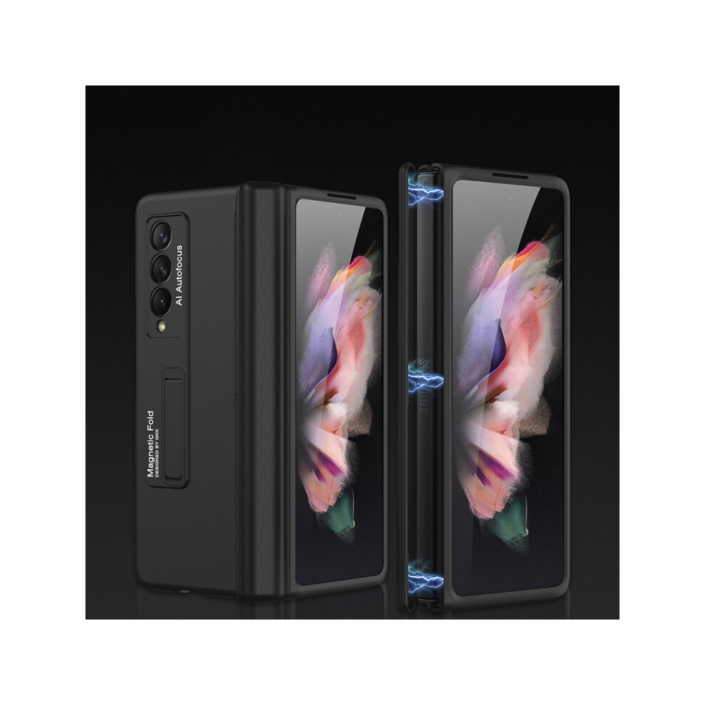 Compatible Gift Samsung Galaxy Z Fold3 5G Gkk Magnetic Full Coverage Phone Flip Case With Holder(Black): Black 8303483114991