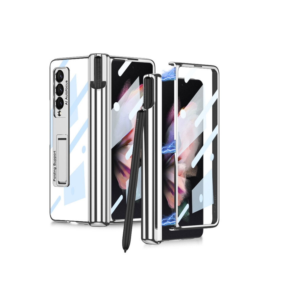 Gkk Magnetic Folding Hinge Phantom Phone Case With Pen Slot Compatible Gift Samsung Galaxy Z Fold3 5G (Silver):Silvery Silver 7682067334163