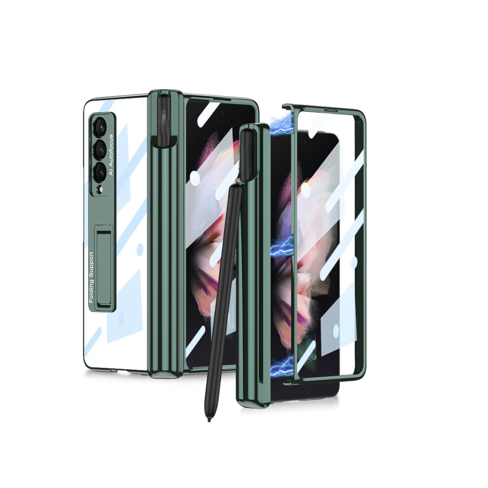 Compatible Gift Samsung Galaxy Z Fold3 5G Gkk Magnetic Fold Hinge Shockproof Phone Case With Pen Slots(Green): Green 7682067334156