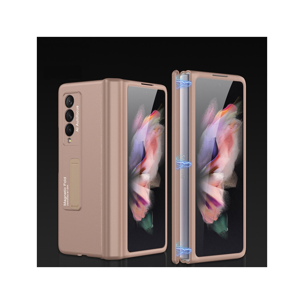 Gkk Magnetic Folding Full Coverage Case With Stand Compatible Gift Samsung Galaxy Z Fold3 5G (Mystic ): Bronze/Golden 8303483115035