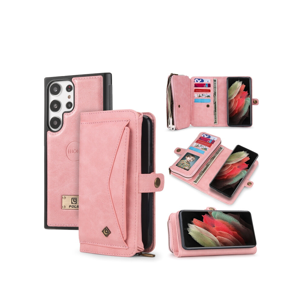 Multi-Functional Zippered Wallet Case Compatible Gift Samsung Galaxy S23 Ultra 5G (Pink):For Samsung Galaxy S23 Ultra 5G Pink 7634938127305