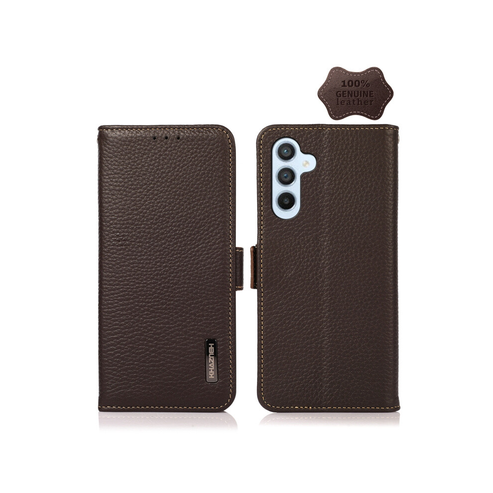 Compatible Gift Samsung Galaxy A54 5G Khazneh Side-Magnetic Litchi Genuine Leather Rfid Phone Case(Brown):For Samsung Galaxy A54 5G Brown 4906754169948