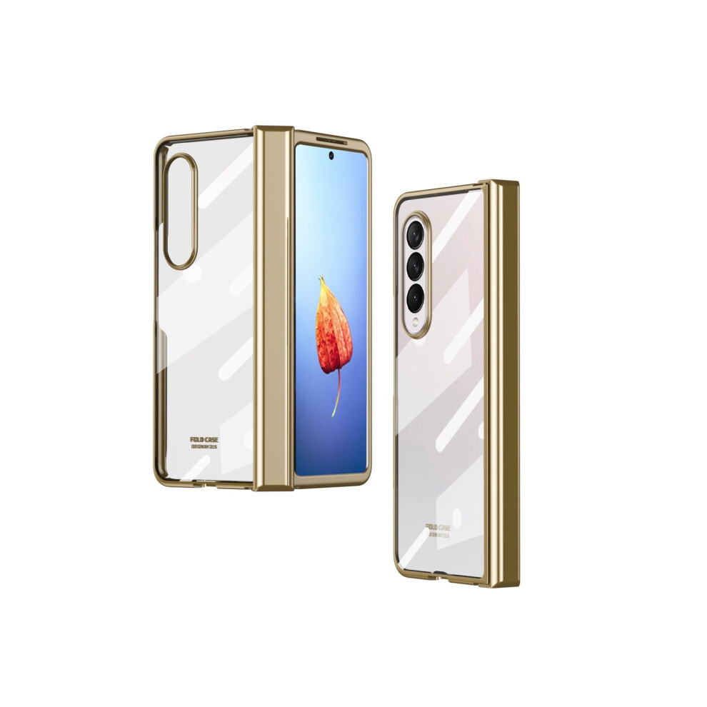Full-Coverage Electroplated Hinge Phone Case Compatible Gift Samsung Galaxy Z Fold4 (Without Screen Protector, ).:En Gold/Golden 7634938127589